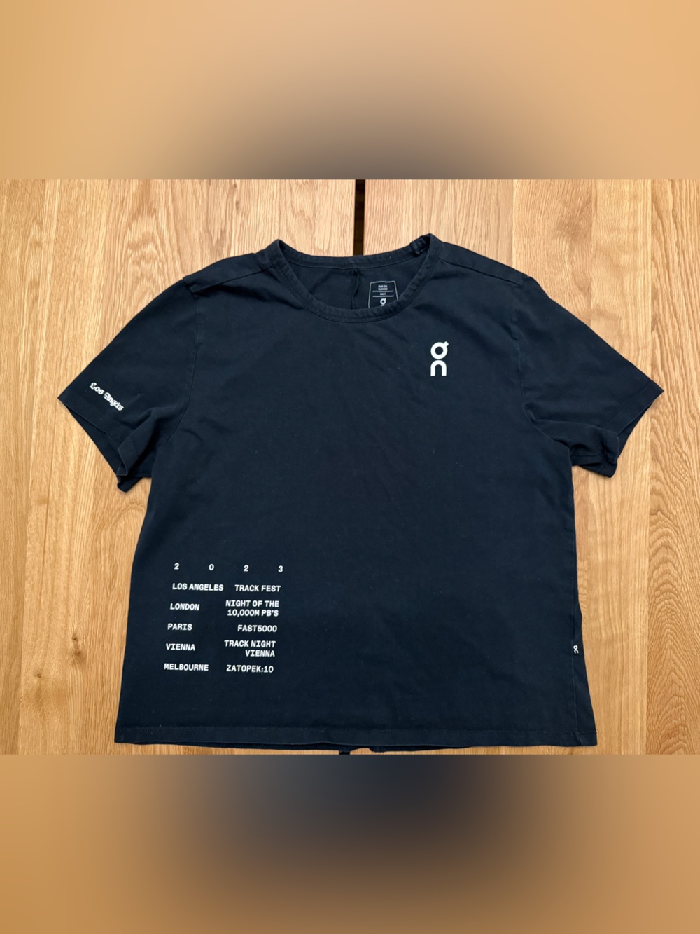 One of a kind! On Running 2023 TRACK NIGHTS Black boxy cropped tee - size: Large